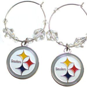 PITTSBURGH STEELERS EARRINGS CLEAR BEADS HOOP DANGLE EARRINGS